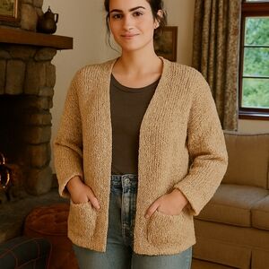 Mo CoWomen's Tan Sweater Cardigan Plus Size 1 XL